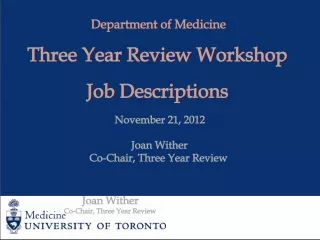 Department of Medicine Three Year Review Workshop Job Descriptions