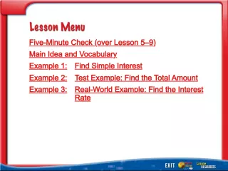 Lesson Menu - Simple Interest and Total Amount Calculations