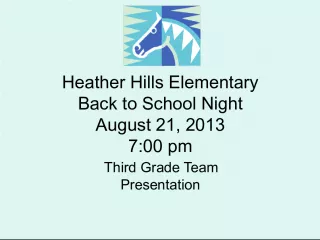 Heather Hills Elementary Back to School Night August 21, 2013 7:00 PM Third Grade Team Presentation Agenda