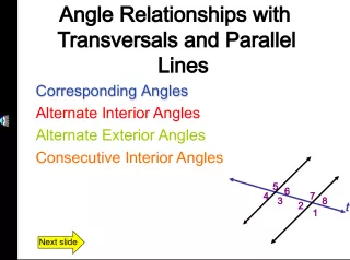 Angle Relationships with Transversals and Parallel Lines