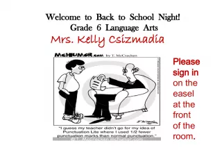 Back to School Night with Mrs. Csizmadia - Grade 6 Language Arts