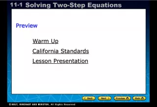 Holt CA Course 1111: Solving Two Step Equations