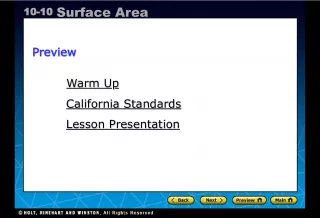 Holt CA Course 110-10 Surface Area Warm Up