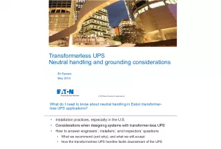 Transformerless UPS Neutral Handling and Grounding Considerations
