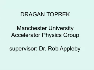 Dragan Toprek's Research on Beam Optics and Dynamics for Accelerator Physics