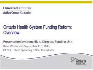 Overview of Ontario Health System Funding Reform