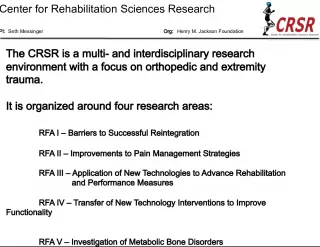 Advancing Rehabilitation Sciences Research for Improved Functionality and Pain Management