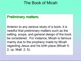 The Book of Micah: An Introduction to its Setting, Scope, and Design